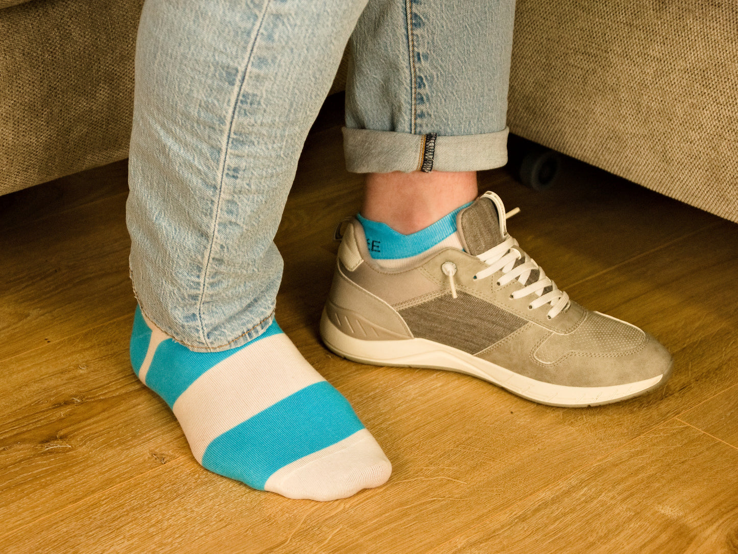 Sneaker Socken Blau-Weiß aus gekämmter Baumwolle im 3er Pack