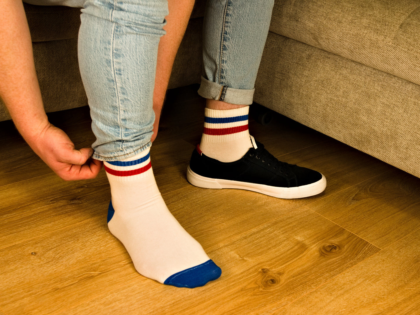 Gestreifte Tennissocken Weiß aus gekämmter Baumwolle im 3er Pack