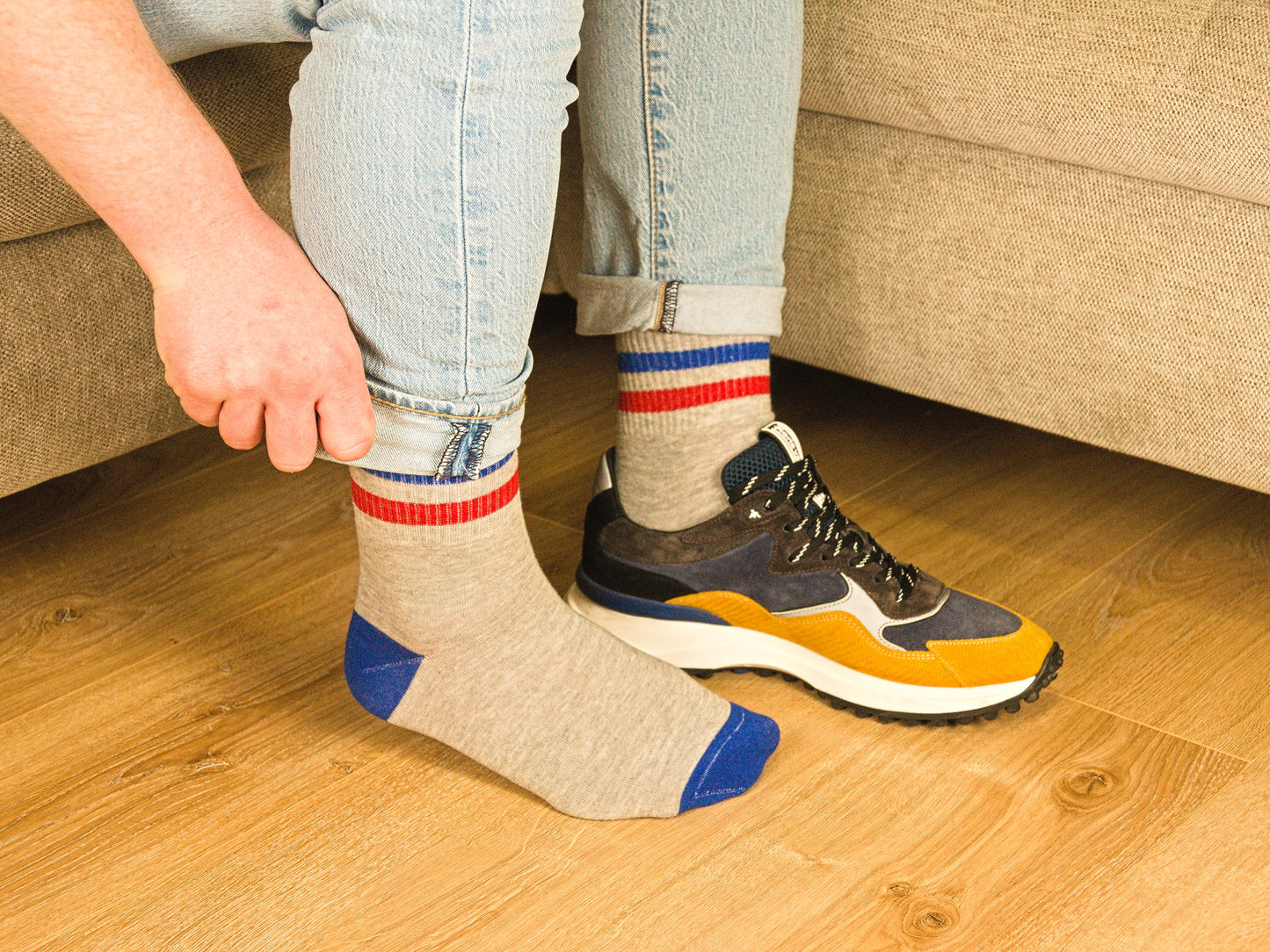 Gestreifte Tennissocken Grau aus gekämmter Baumwolle im 3er Pack