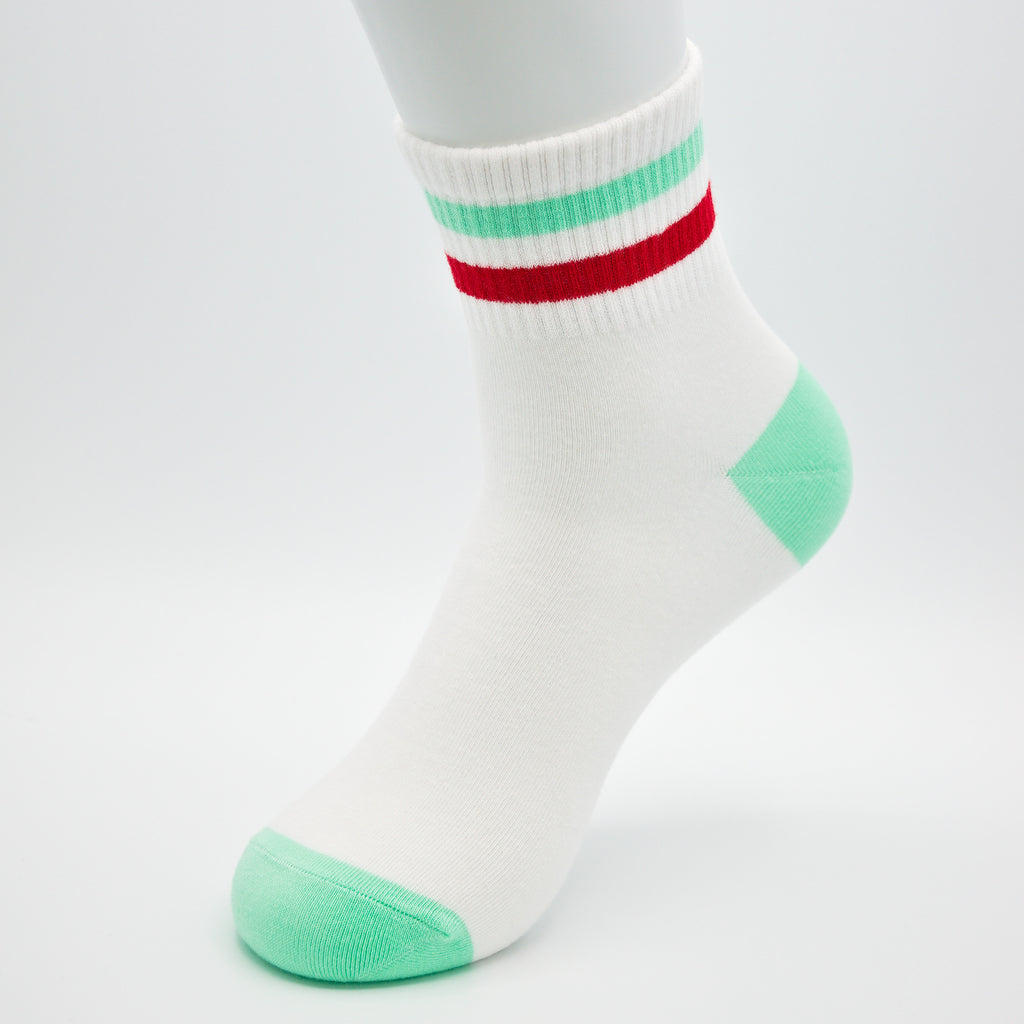 Gestreifte Tennissocken Weiß/Grün aus gekämmter Baumwolle im 3er Pack