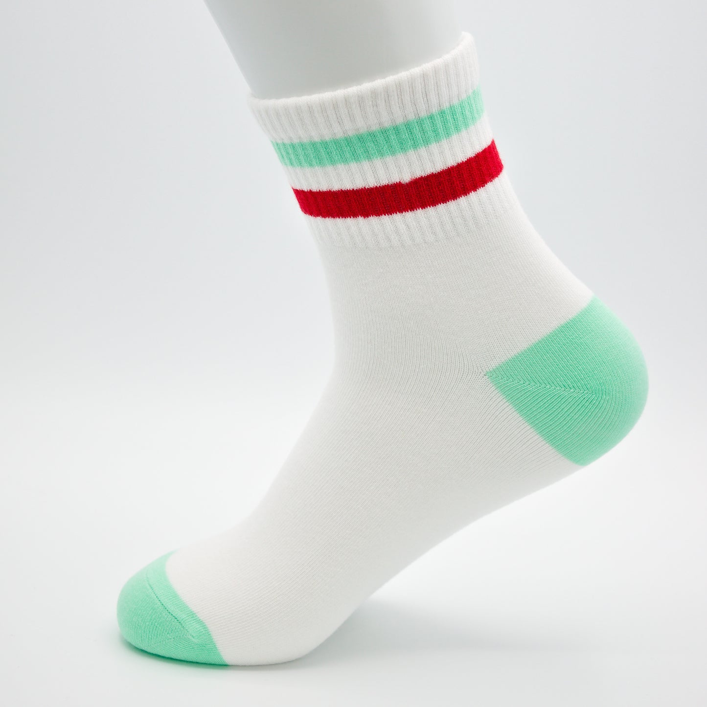 Gestreifte Tennissocken Weiß/Grün aus gekämmter Baumwolle im 3er Pack