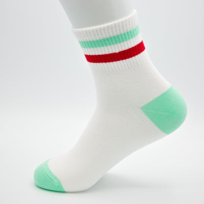 Gestreifte Tennissocken Weiß/Grün aus gekämmter Baumwolle im 3er Pack