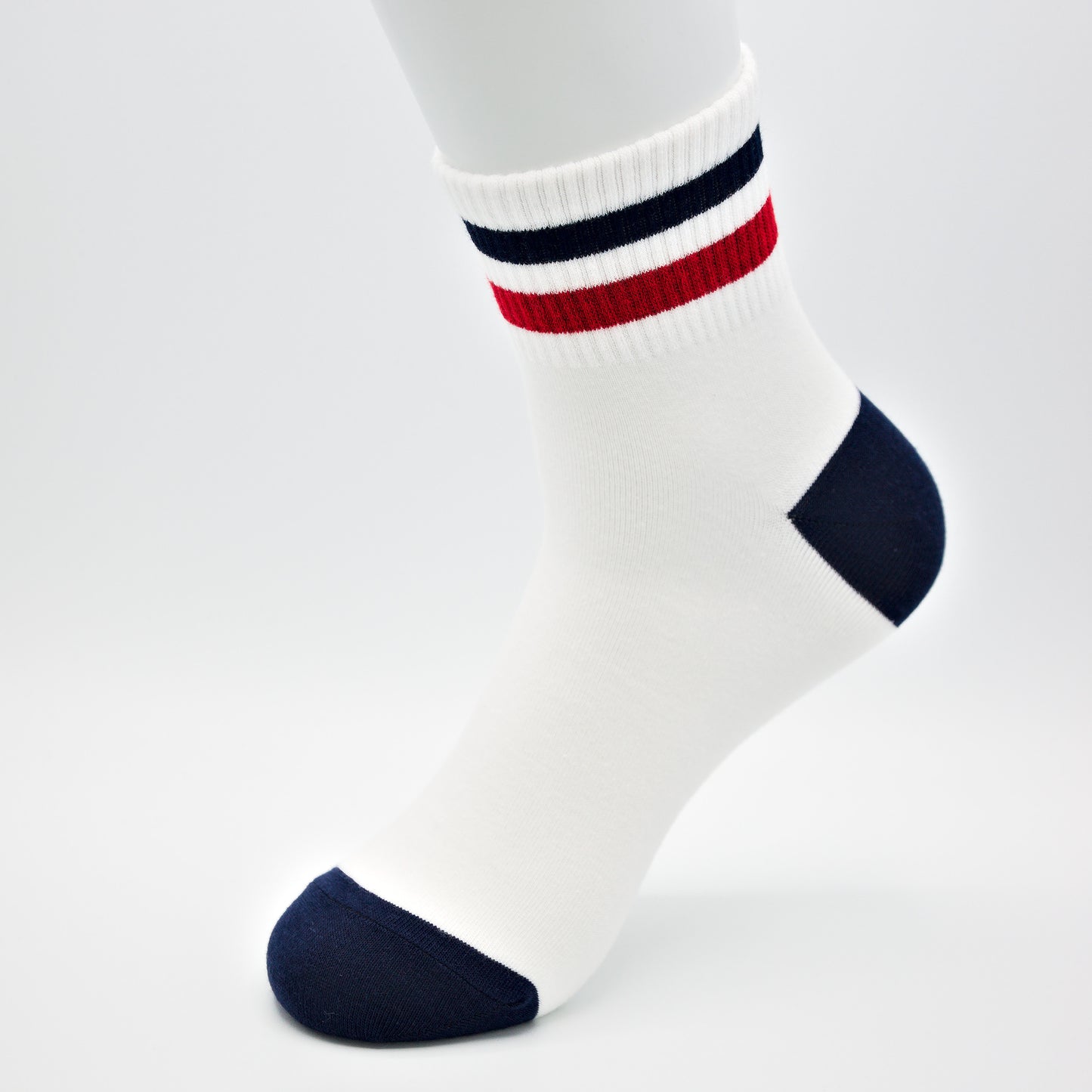Gestreifte Tennissocken Weiß/Dunkelblau aus gekämmter Baumwolle im 3er Pack