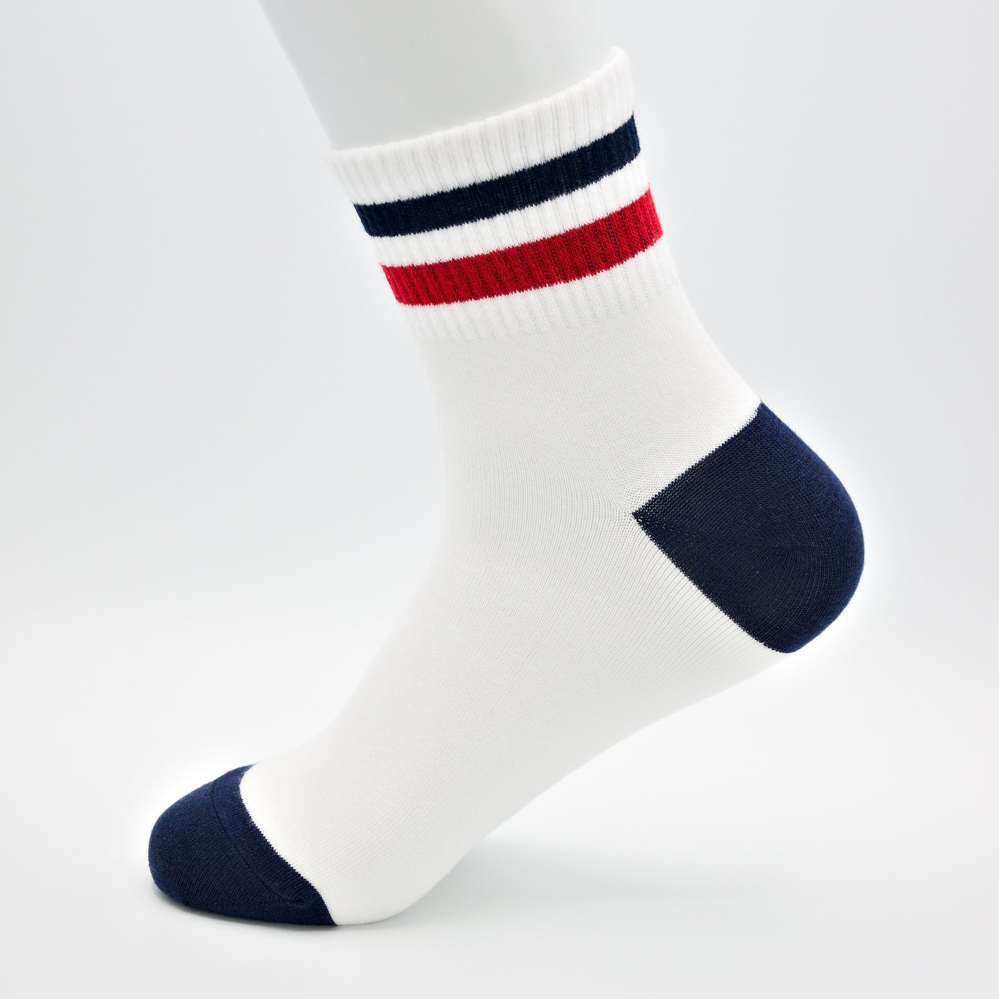 Gestreifte Tennissocken Weiß/Dunkelblau aus gekämmter Baumwolle im 3er Pack