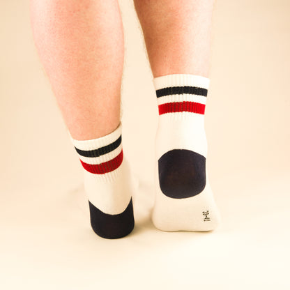Gestreifte Tennissocken Weiß/Dunkelblau aus gekämmter Baumwolle im 3er Pack
