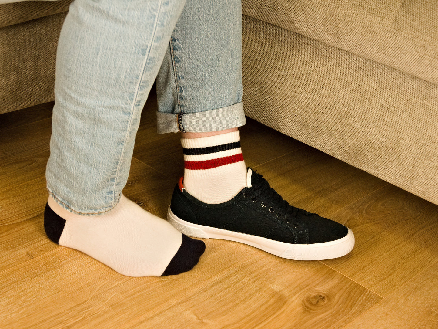 Gestreifte Tennissocken Weiß/Dunkelblau aus gekämmter Baumwolle im 3er Pack